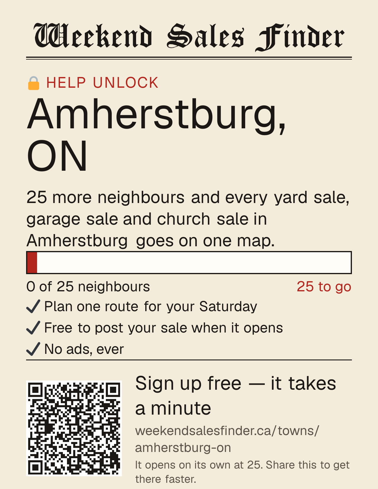 Printable poster for unlocking Amherstburg