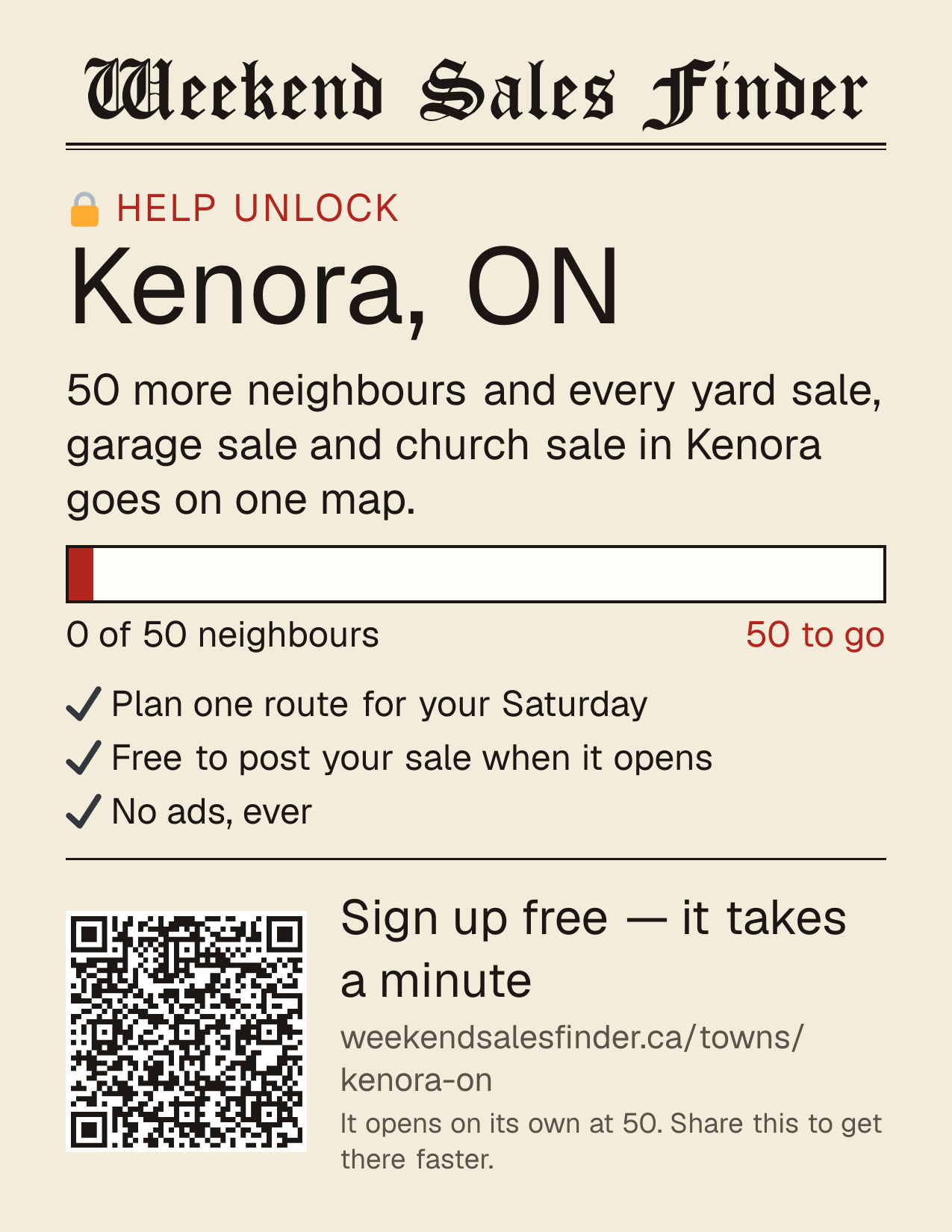 Printable poster for unlocking Kenora