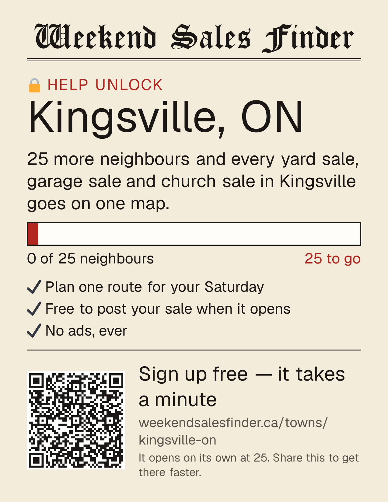Printable poster for unlocking Kingsville