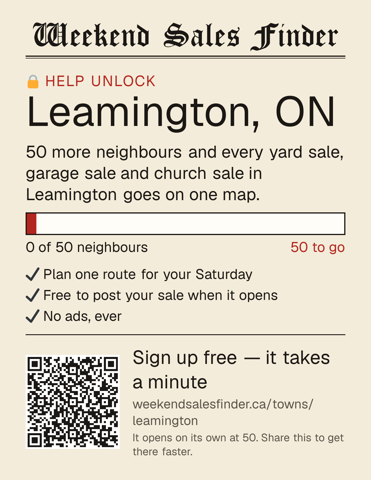 Printable poster for unlocking Leamington