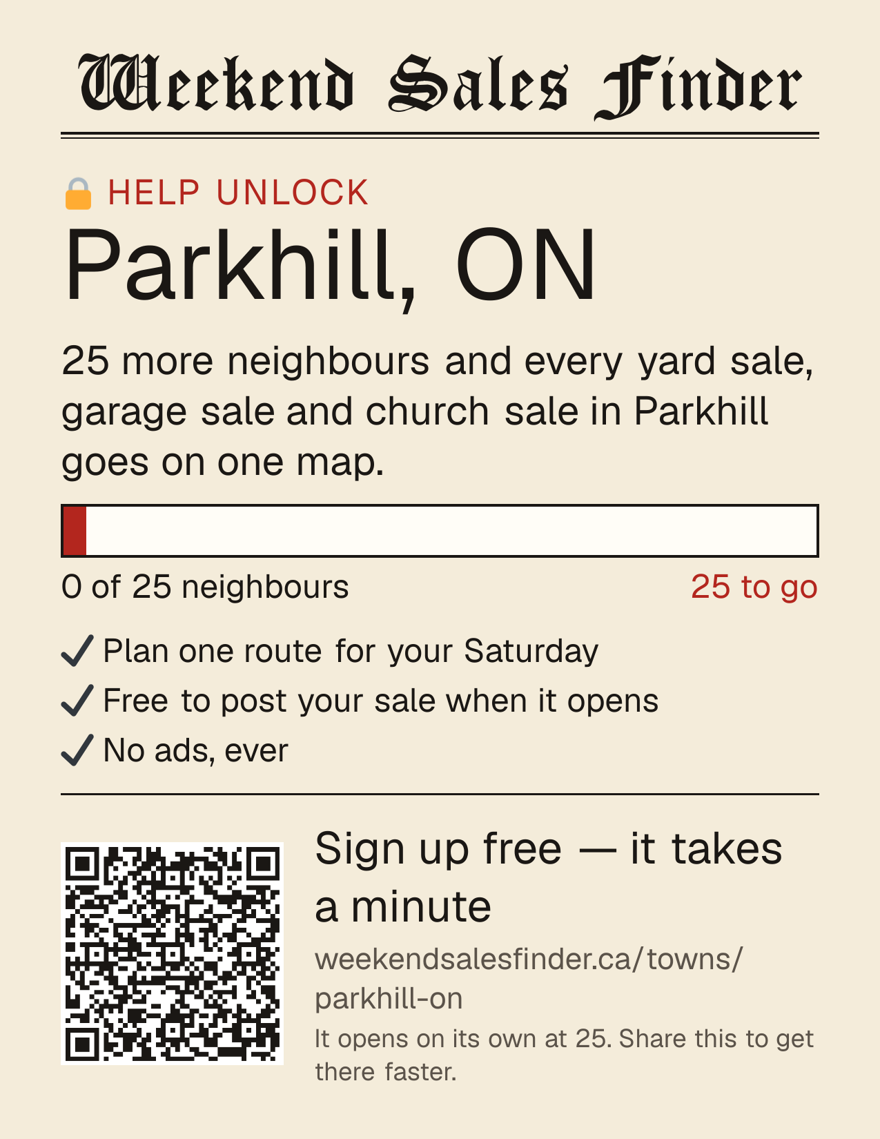 Printable poster for unlocking Parkhill