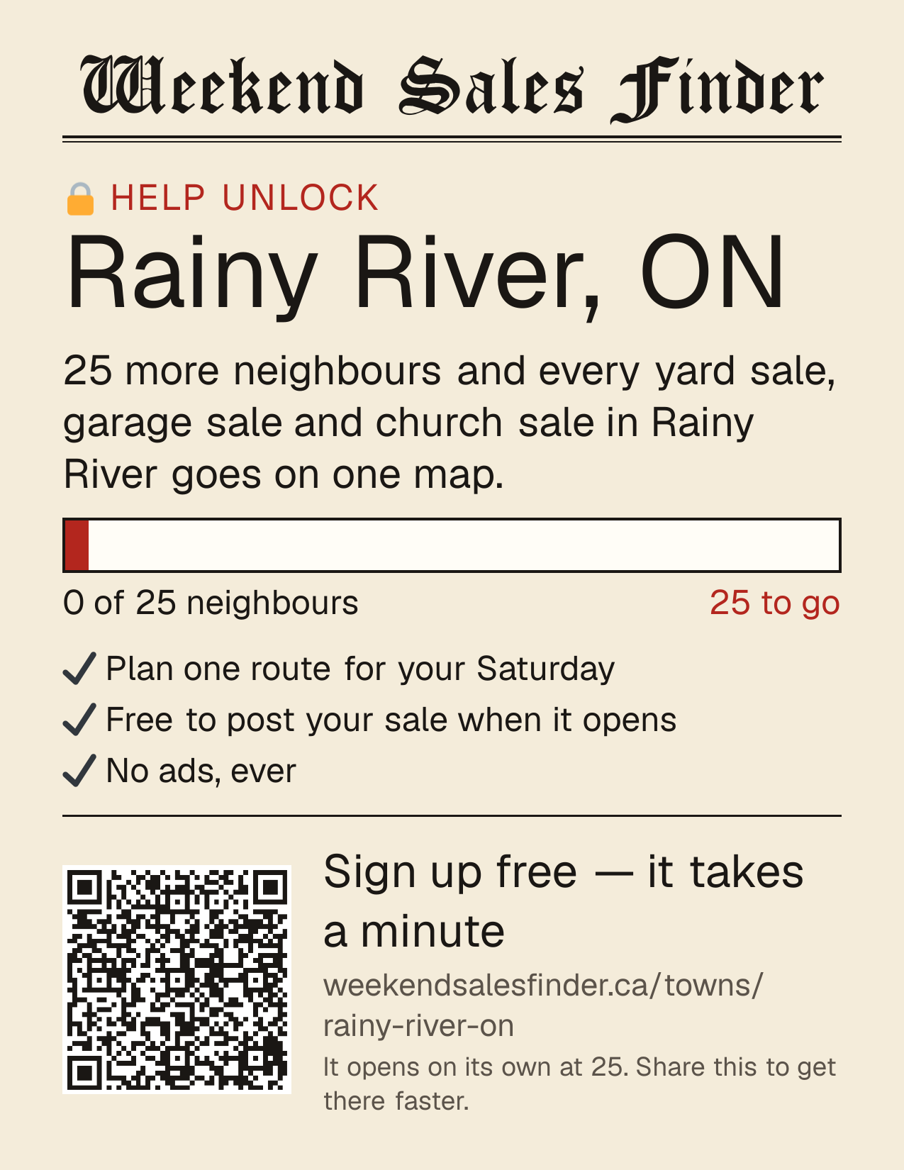Printable poster for unlocking Rainy River