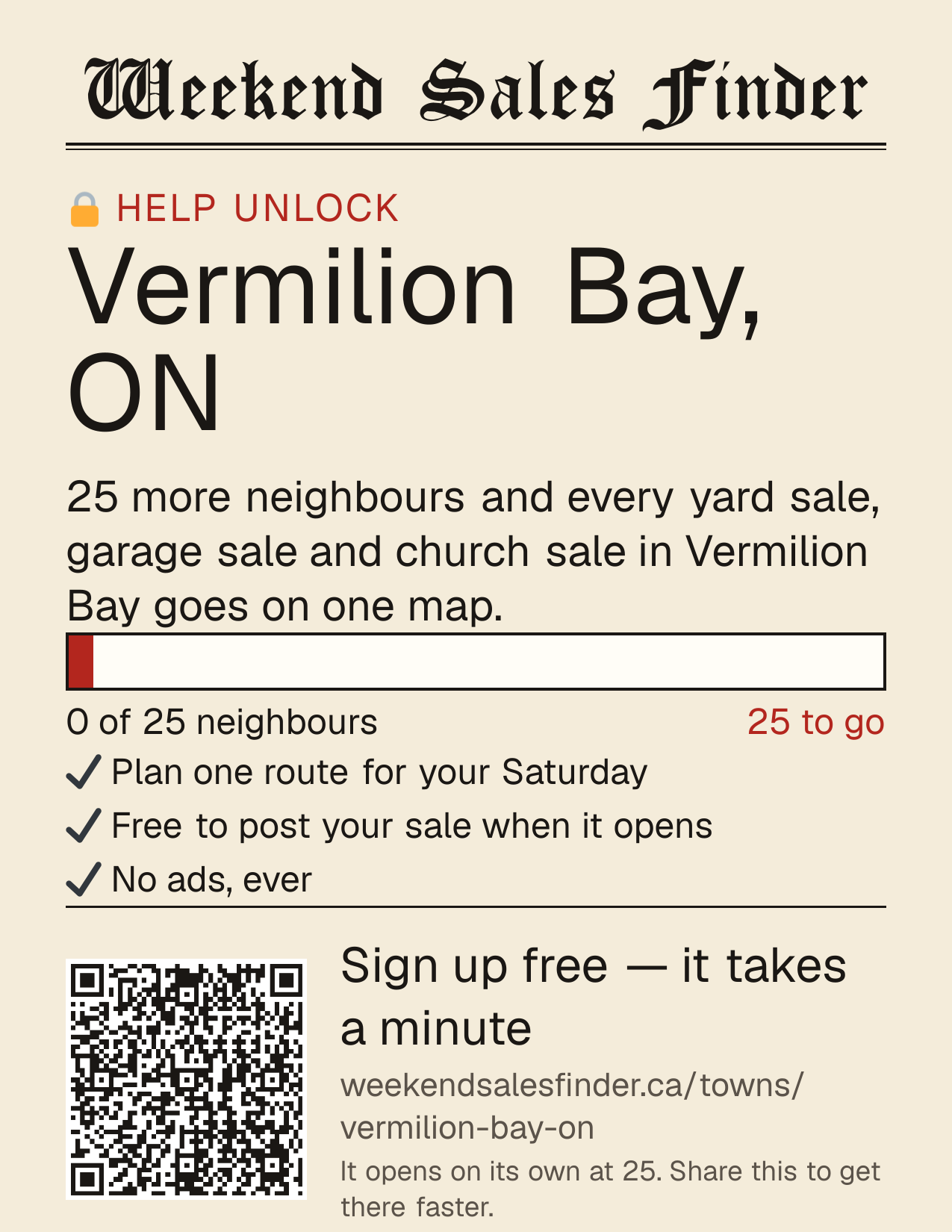 Printable poster for unlocking Vermilion Bay