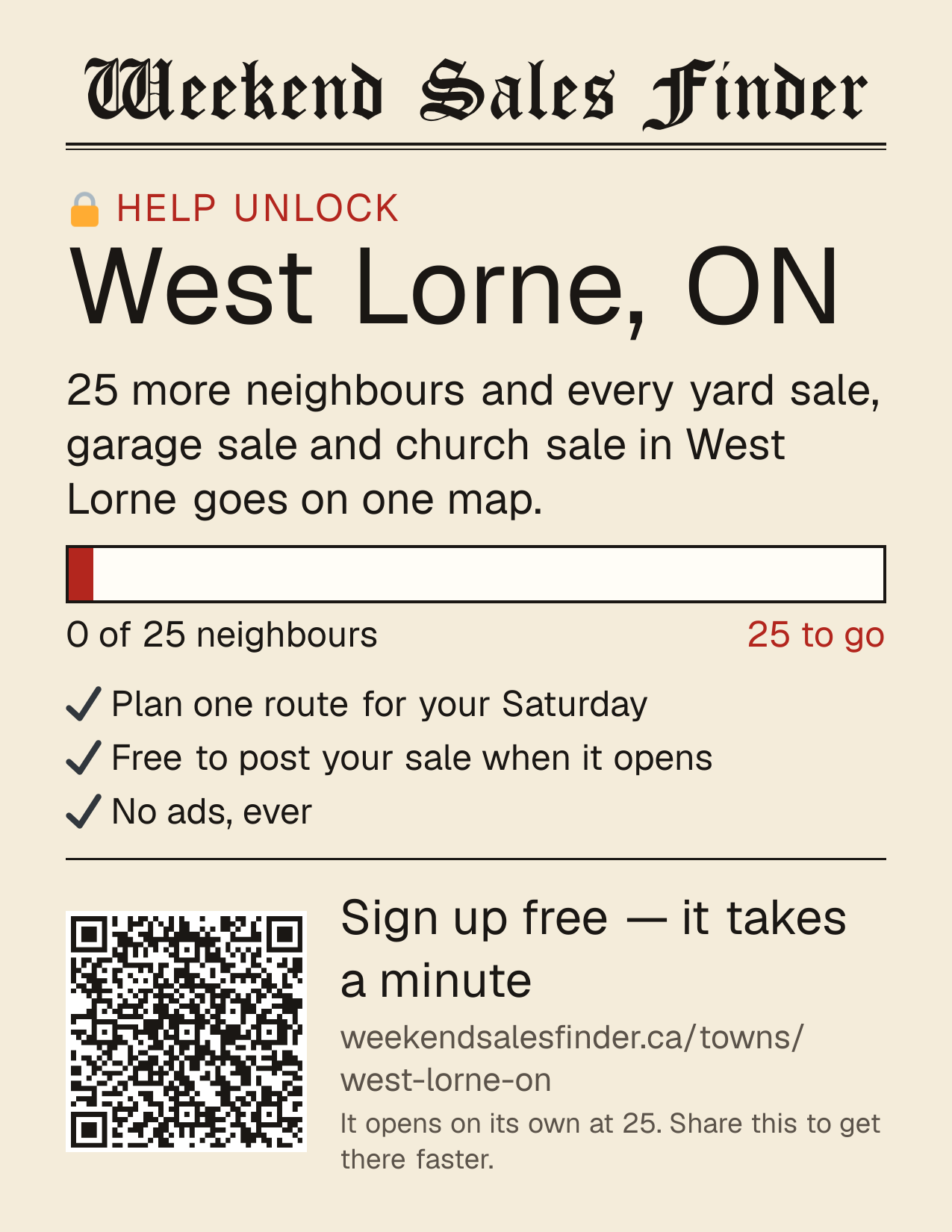 Printable poster for unlocking West Lorne